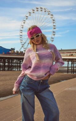 Prettylittlething Pink Wave Chunky Knit Ombre Crop Sweater Pink -Prettylittlething ec269cad88056dd8de8c9a86dd1b1f5bbd3fb027 cnf4842 4