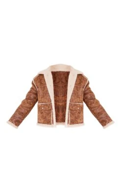 Prettylittlething Brown Distressed Pu Borg Detail Collared Jacket Brown -Prettylittlething ed318ada379b7dd84a1dc2626b3cf198e9df92f1 cng3039 5