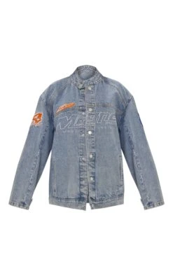 Prettylittlething Mid Blue Wash Racer Graphic Oversized Denim Jacket Mid Blue Wash -Prettylittlething ee81f8af8b50e0f5845fac0846d8f19b8d648ac9 cne7637 5