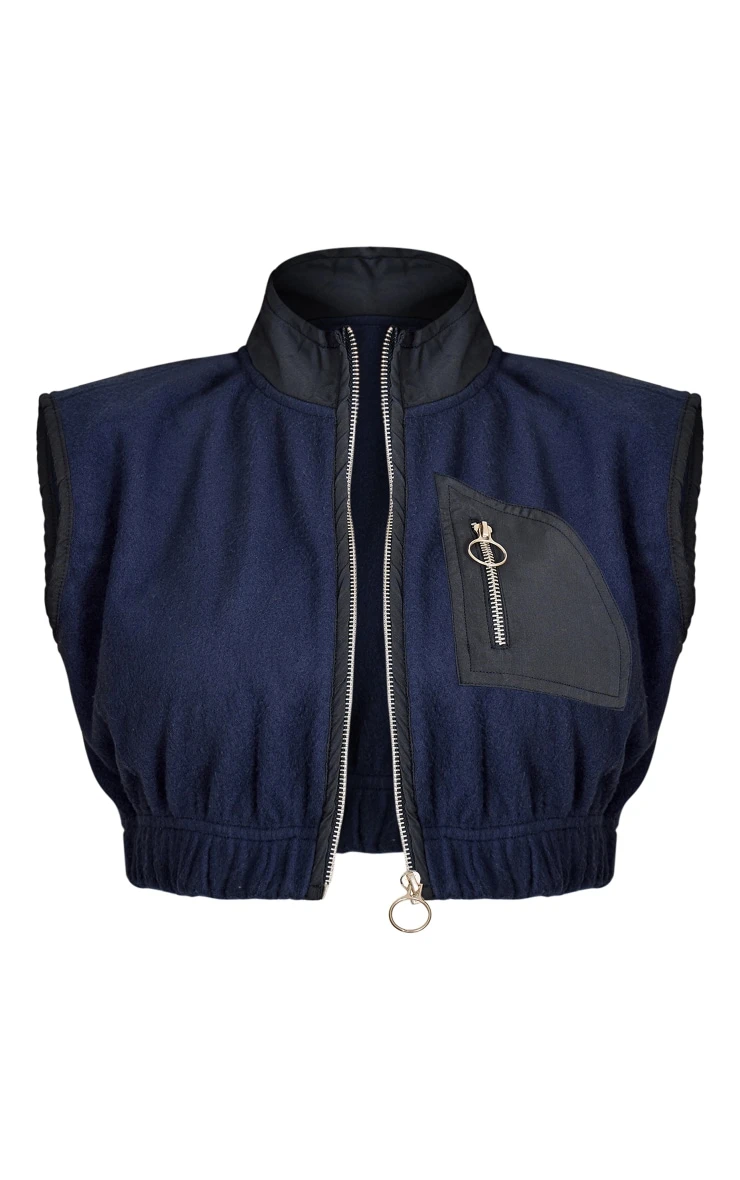 Prettylittlething Navy Fleece Contrast Pocket Cropped Vest Navy 5 Prettylittlething Navy Fleece Contrast Pocket Cropped Vest Navy - Image 5
