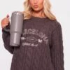 Prettylittlething Grey Barcelona Embroided Brushed Chunky Knit Sweater Grey