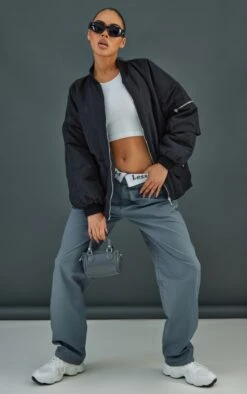 Prettylittlething Black Pocket Detail Oversized Bomber Jacket Black -Prettylittlething efa273762a35a41aaa13409430f5ec9886e64d7d cnc0435 1