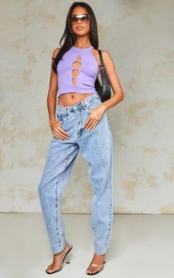Prettylittlething Lilac Knit Racer Neck O Ring Crop Top Lilac -Prettylittlething f1626b42cc9dfa731302fed6df1671a2a991a5dc cne7184 3