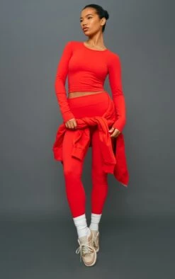 Prettylittlething Cherry Red Contour Sculpt Leggings Cherry Red