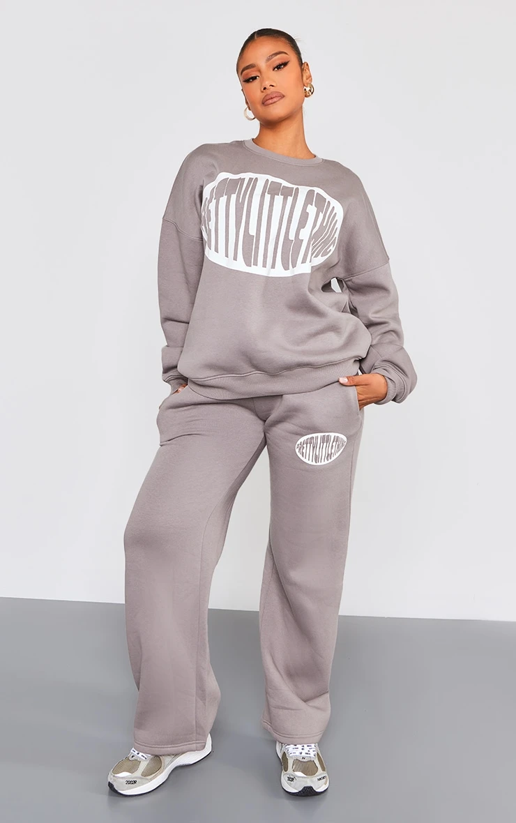 PRETTYLITTLETHING Charcoal Oversized Printed Sweatshirt Charcoal 3 PRETTYLITTLETHING Charcoal Oversized Printed Sweatshirt Charcoal - Image 3
