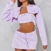 Prettylittlething Washed Lilac Extreme Cropped Denim Jacket Washed Lilac