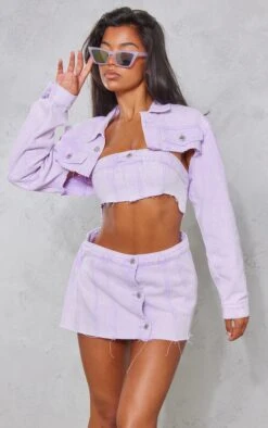 Prettylittlething Washed Lilac Extreme Cropped Denim Jacket Washed Lilac