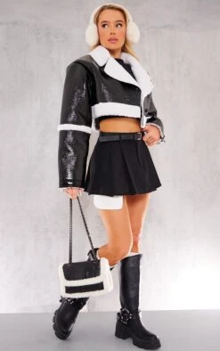 Prettylittlething Black Vinyl Borg Cropped Coat Black -Prettylittlething f39d8eebe1604fed648f1c2a796275e3afc2597e cng6105 3