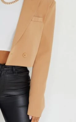 Prettylittlething Camel Woven Cropped Shoulder Padded Blazer Camel -Prettylittlething f4004b1ac2fe313a6c3f32566934c7569f5e2415 cmt0792 4