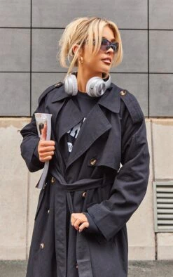 Prettylittlething Black Belted Double Breasted Trench Coat Black -Prettylittlething f4577c61c4b7ae99bb9179789c84dc55db35e94f cnc0418 4