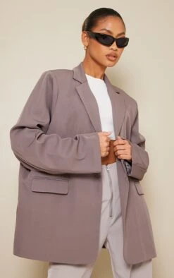 Prettylittlething Taupe Oversized Drop Shoulder Dad Blazer Taupe