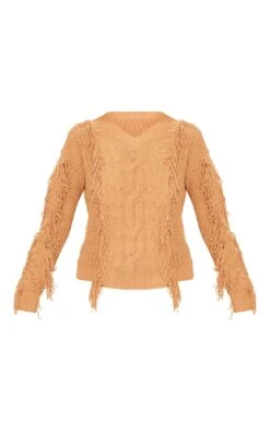 Prettylittlething Tan Chenille Long Sleeve Cable Knit Pullover Sweatshirt Tan -Prettylittlething f78edf6ef142ec390621d151cab390e988068c4f cnh2376 5