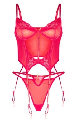 Prettylittlething Red Lace Detail Mesh Suspender Strap Corset Set Red -Prettylittlething f87485605b812d216e3927904cb143c61326aa6a cng4735 5