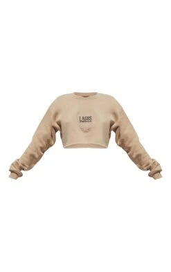 Prettylittlething Mocha LAGOS Printed Crop Sweatshirt Mocha -Prettylittlething f8c82de550dbb21e259c5613ceaa69c57b2358bd cms9964 5