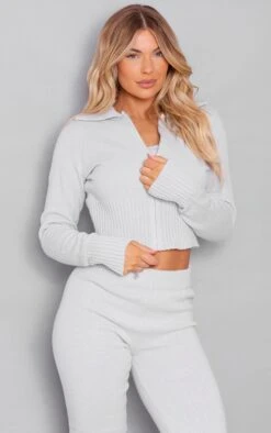 Prettylittlething Grey Marl Knit Zip Up Cardigan Grey -Prettylittlething f931cd2b99627afb1075d30d9da9bb769b583cc1 cnf4829 3