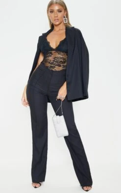 Prettylittlething Black High Waisted Straight Leg Trousers Black