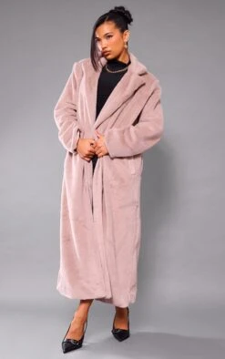 Prettylittlething Mink Premium Soft Faux Fur Tailored Maxi Coat Mink