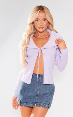 Prettylittlething Lilac Faux Fur Collar Rib Knit Cardigan Lilac -Prettylittlething fa80d512117ae783e4a61b13f65d1b2fac76ab69 cnf5335 3