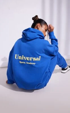 Prettylittlething Premium Royal Blue Sports Academy Puff Print Oversized Hoodie Blue