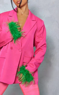 Prettylittlething Bright Pink Contrast Feather Cuff Detail Oversized Blazer Bright Pink -Prettylittlething fb826594d9ac6c5bda1db3cdf2db85cb5b62e38f cmz4285 4