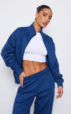 Prettylittlething Navy Seam Detail Zip Track Top Navy
