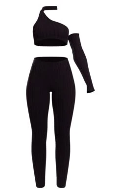 Prettylittlething Black Rib Knit One Sleeve Top & Leggings Set Black -Prettylittlething fc4feffbffb93f60d902be3ea9aa4c4b7932e624 cng2586 5