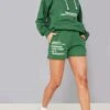 PRETTYLITTLETHING Forest Green Printed Logo Sweat Shorts Forest Green