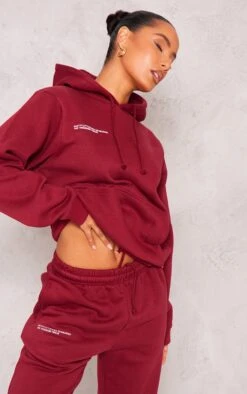 PRETTYLITTLETHING Cherry Red Logo Est 2012 Oversized Hoodie Cherry Red