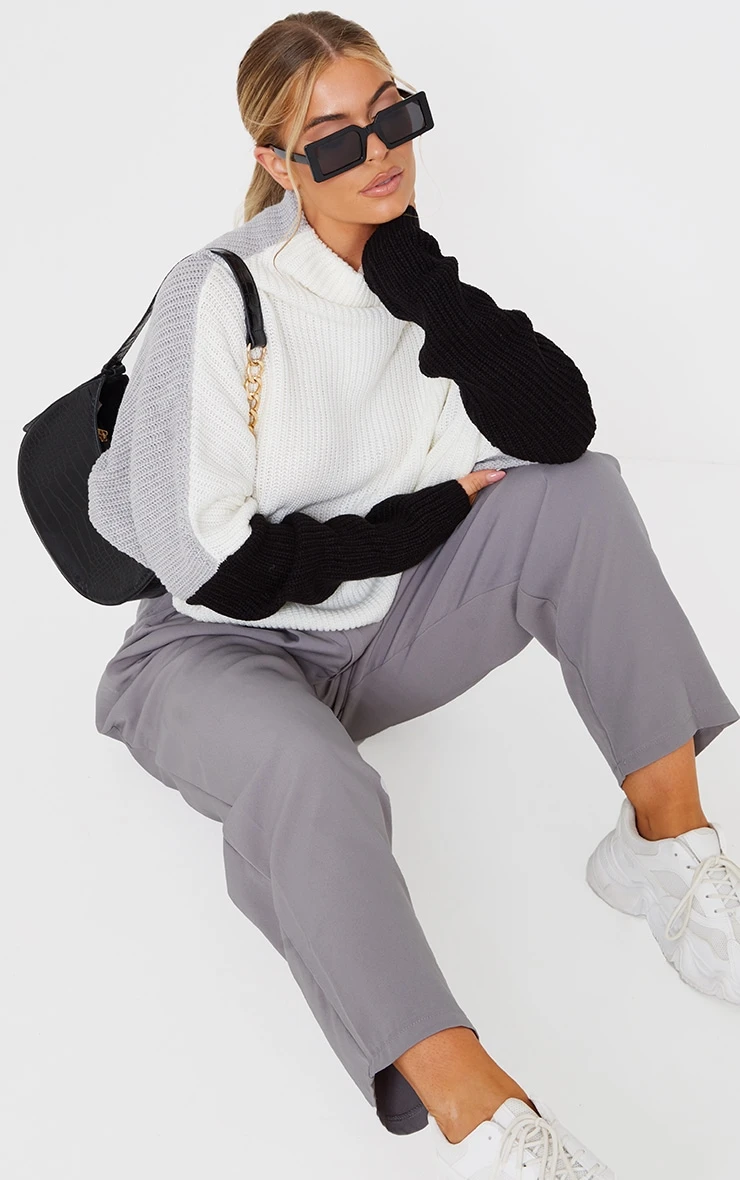 Prettylittlething Monochrome Oversized Colour Block Jumper Monochrome 1 Prettylittlething Monochrome Oversized Colour Block Jumper Monochrome